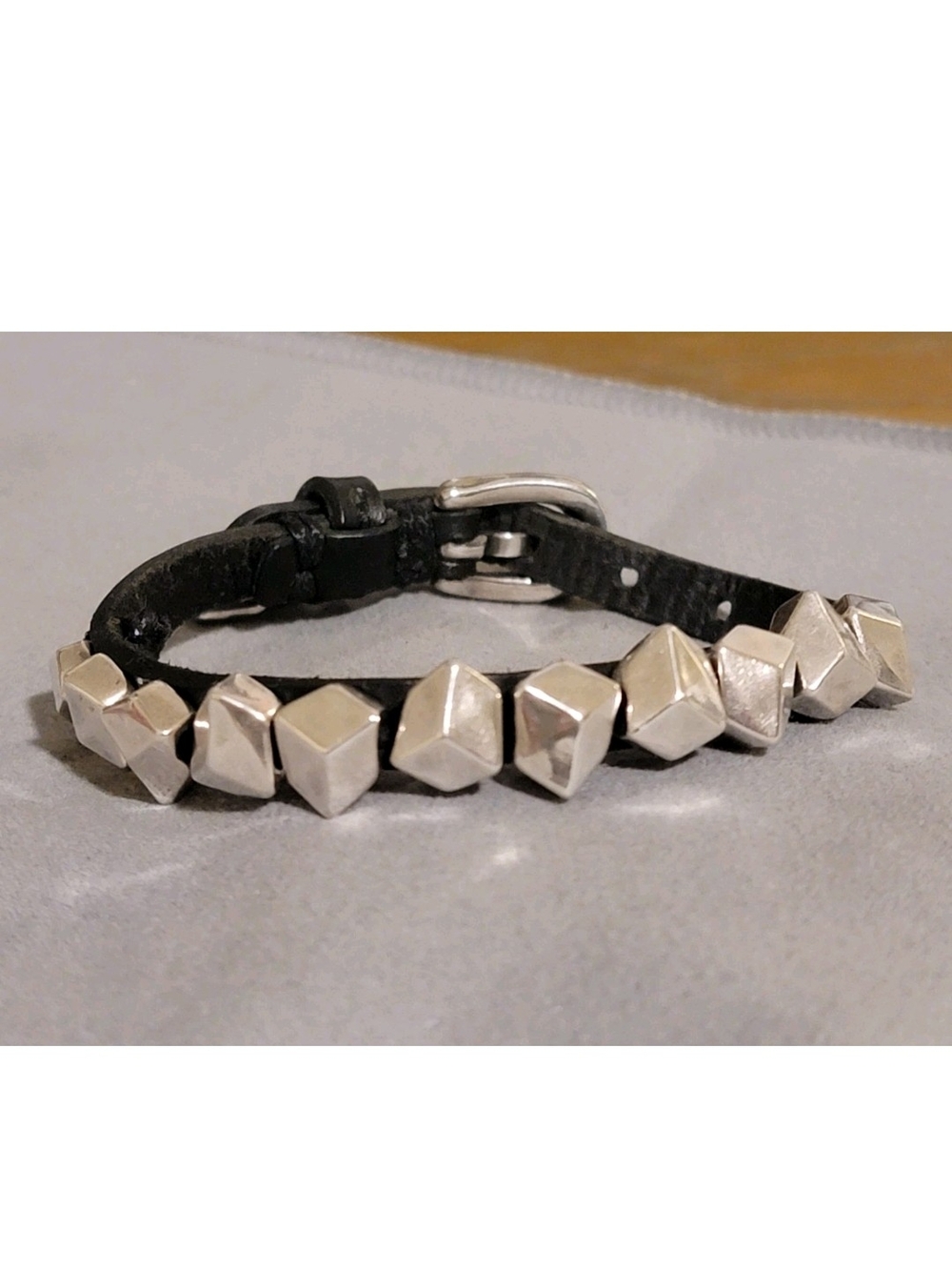 UNO de 50 Black Leather Bracelet with Silver Stud Cubes